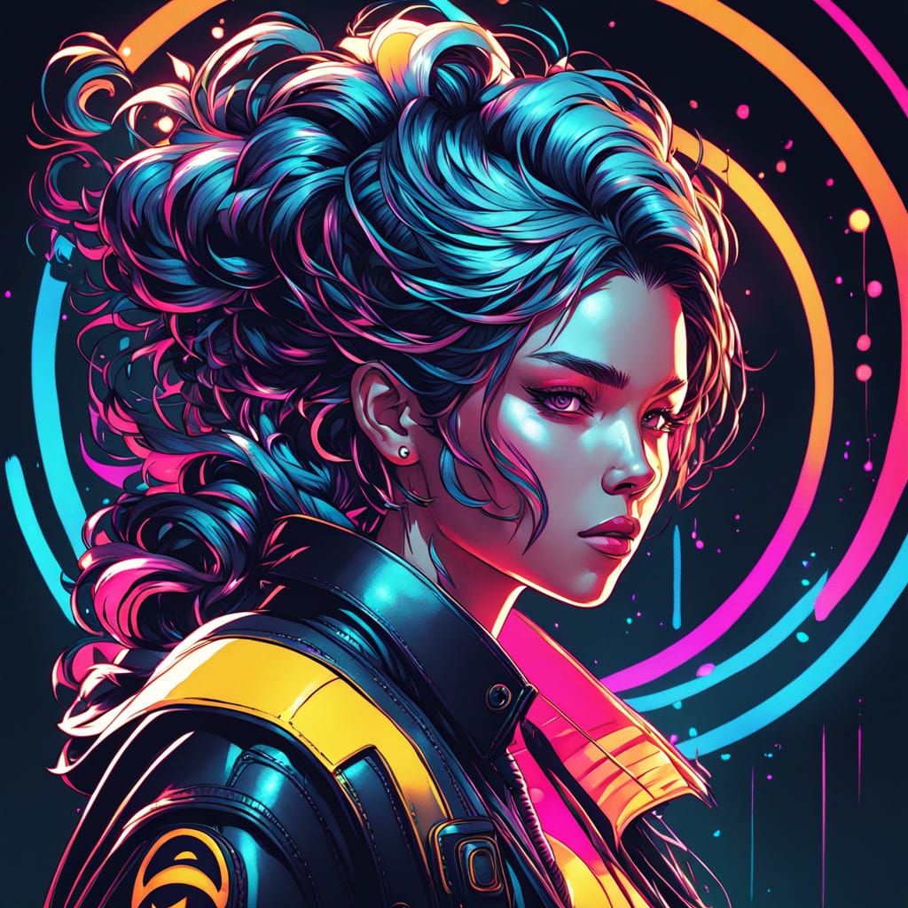 Energetic K-Pop Idol Shines in Neon Urban Landscape