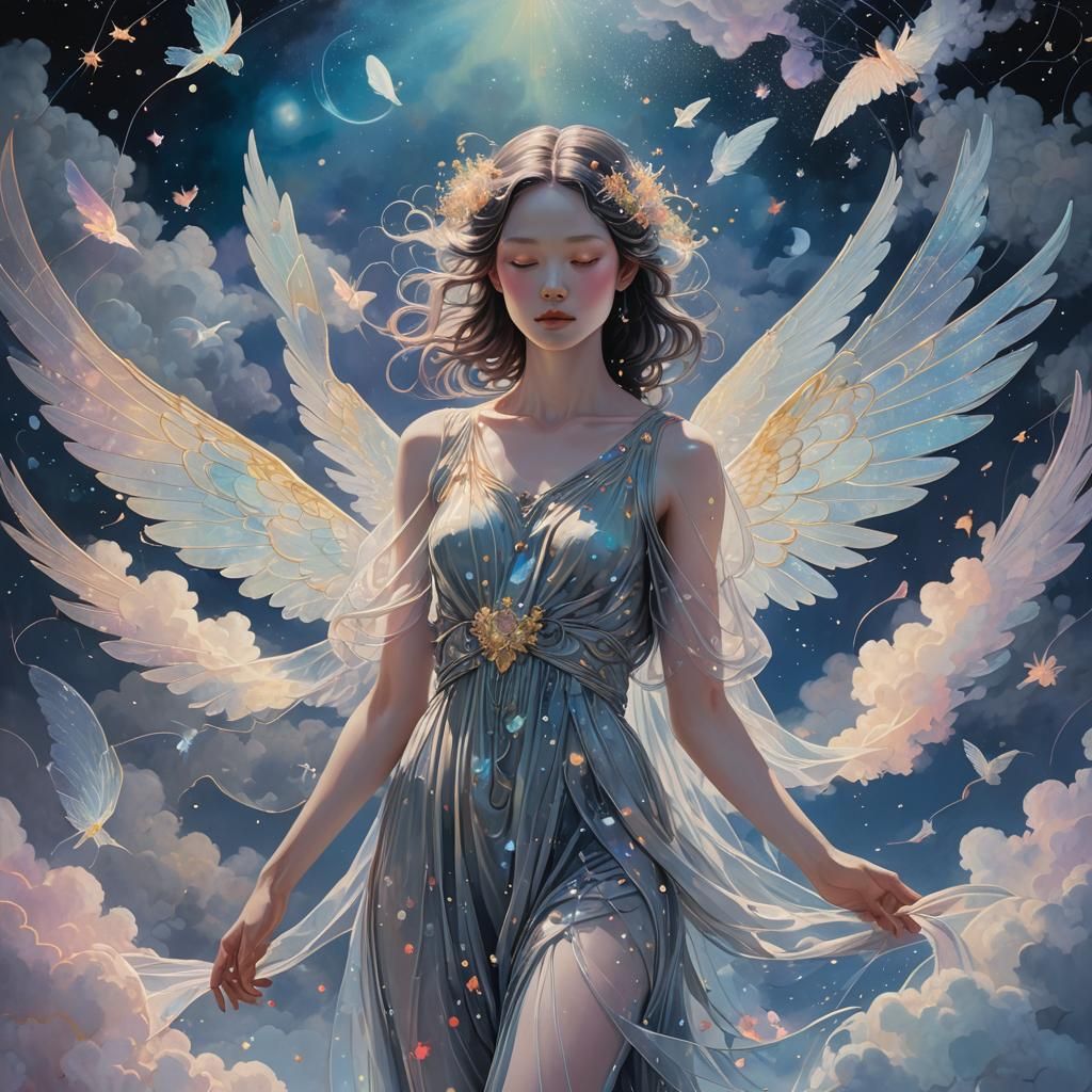 Ethereal Androgynous Figure in Moonlit Fantasy Dreamscape