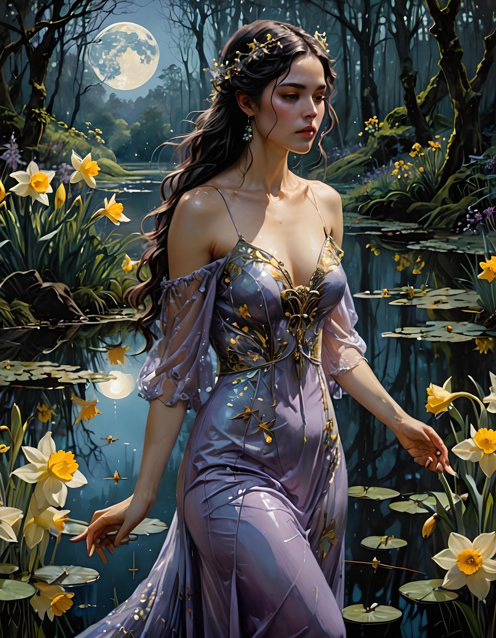 Bioluminescent Moon Goddess in Dark Fantasy Style