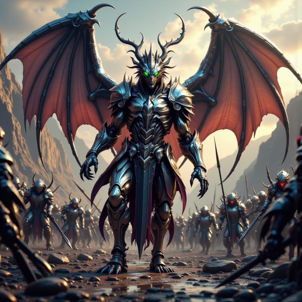 Armored Dragon Army Marching in Graffiti Style