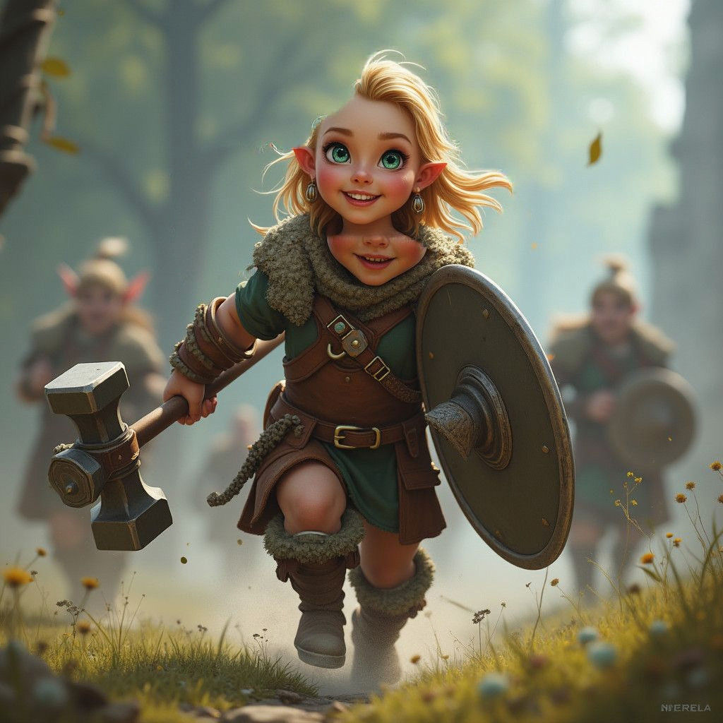 Cheerful Dwarf Girl Warrior in Fantasy Concept Art