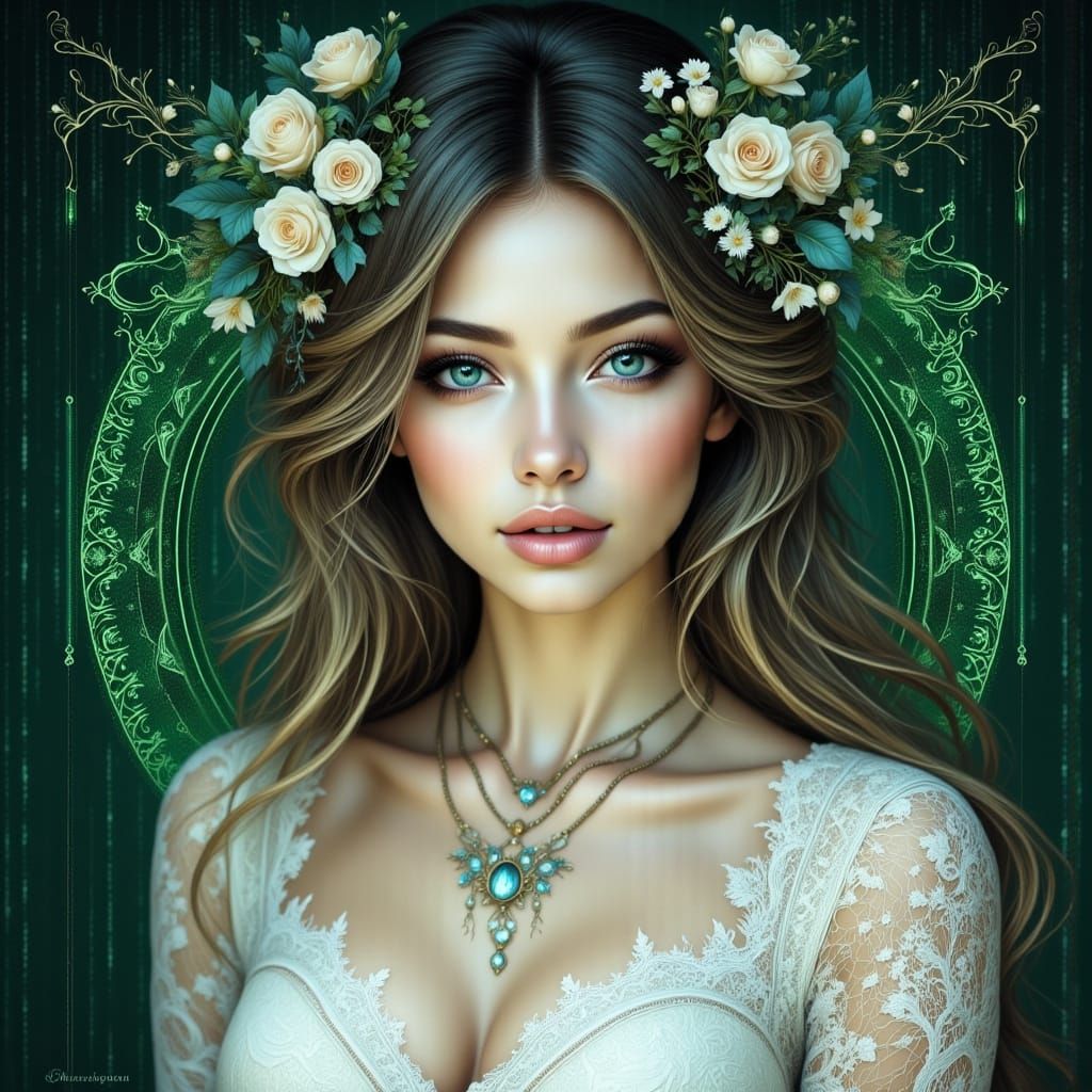 ASCII Art Woman in White Lace Dress