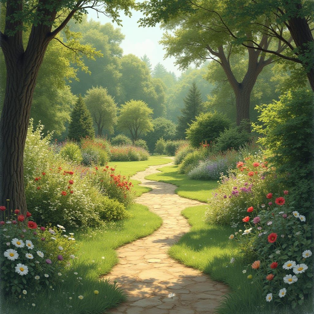 Impressionist Garden with Whimsical Details