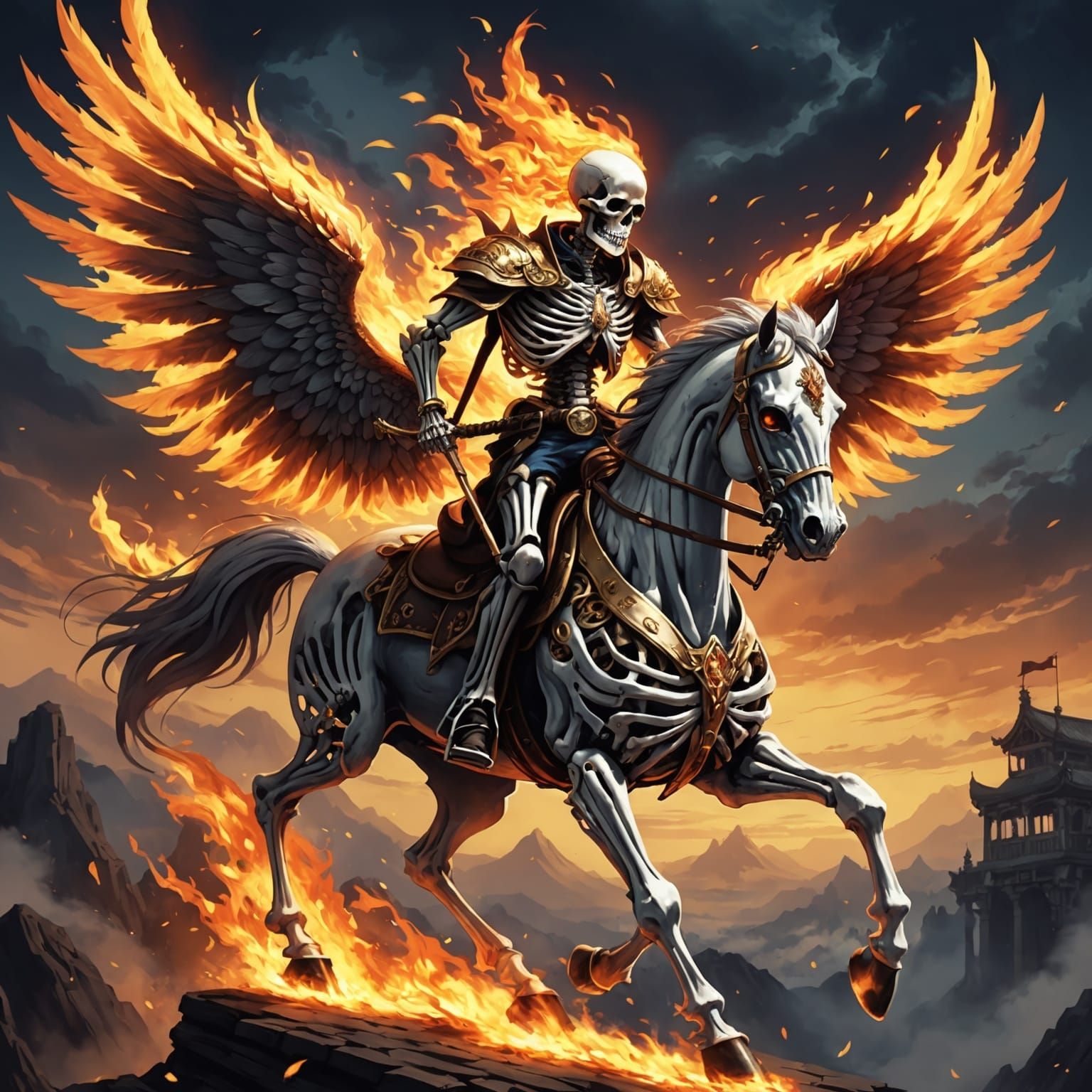 Flaming horse skeleton