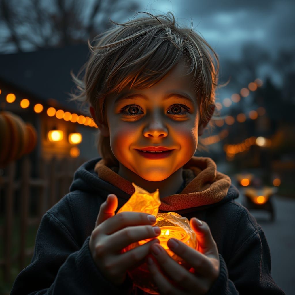 Hyperrealistic Portrait of Child Trick-or-Treating