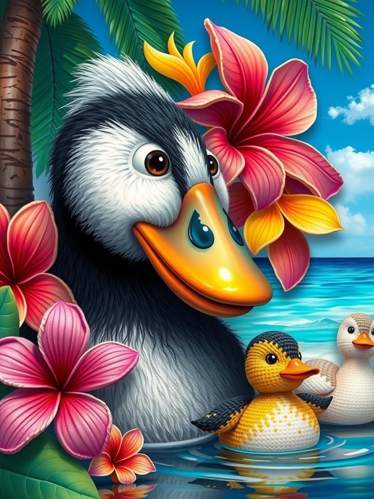 Cute Skunk's Beach Holiday in Klimt Crochet Style