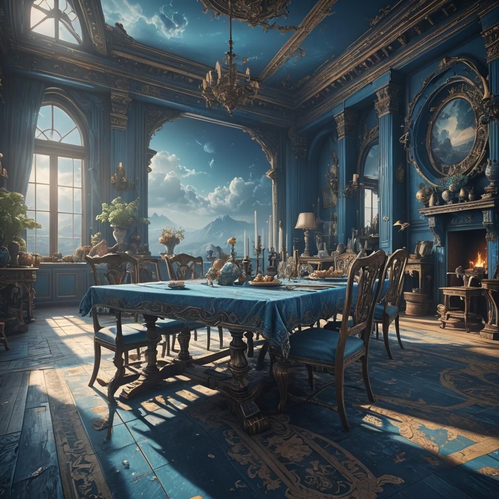 Empty Table in Blue Tones: Digital Matte Painting