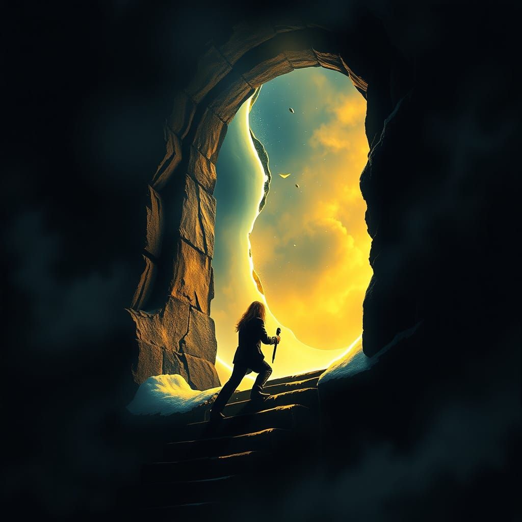 Surreal Stairway to Darkness with Window Light