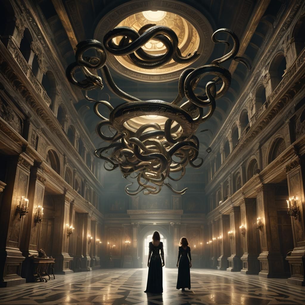 Medusa in Grand Hallway: Cinematic Digital Painting