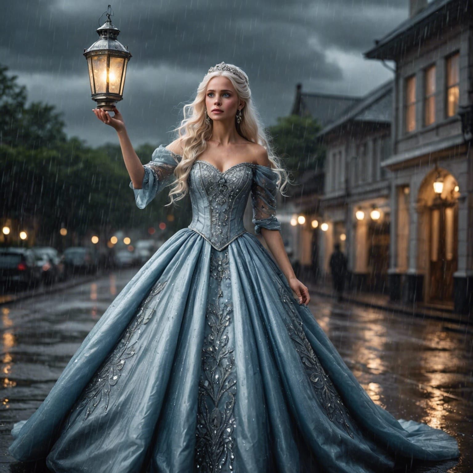 Enchanting Princess in Storm with Lantern