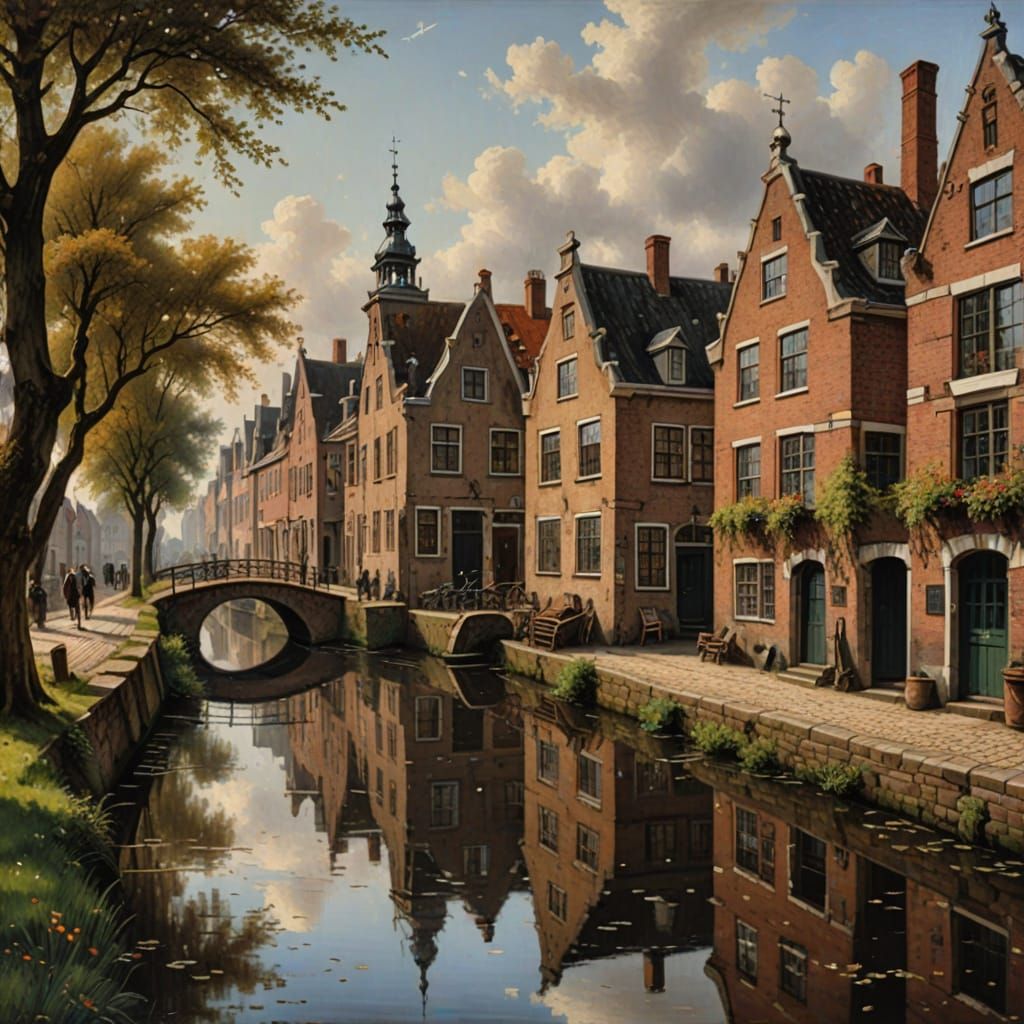 17th Century Dutch Village Painting in Golden Age Style