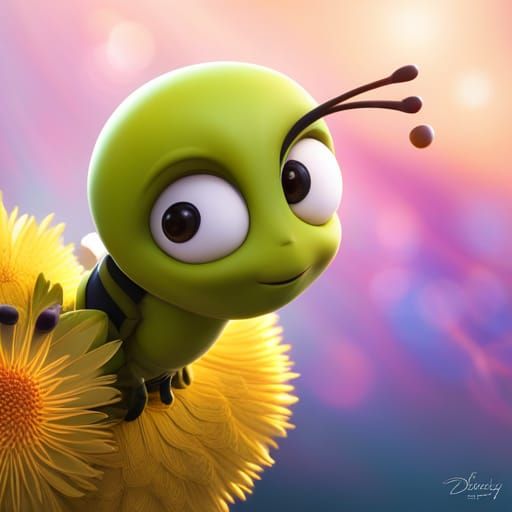 Adorable Fluffy Bumblebee Close-Up: 3D Digital Art