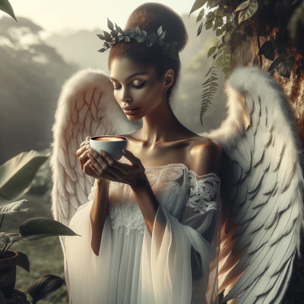 Cuban Angel Enjoys Morning Coffee in Tropical Dawn Light