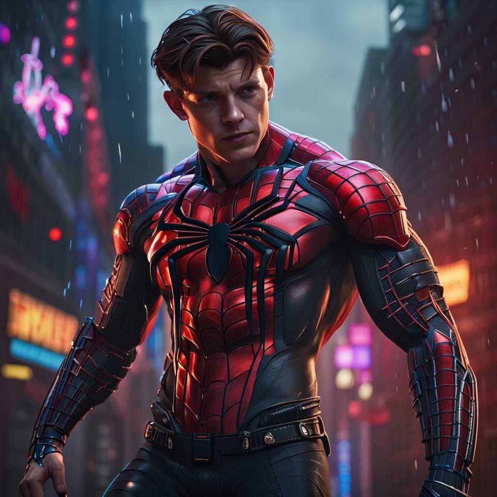 Cyberpunk Cyborg Spider-Man: Detailed Digital Art