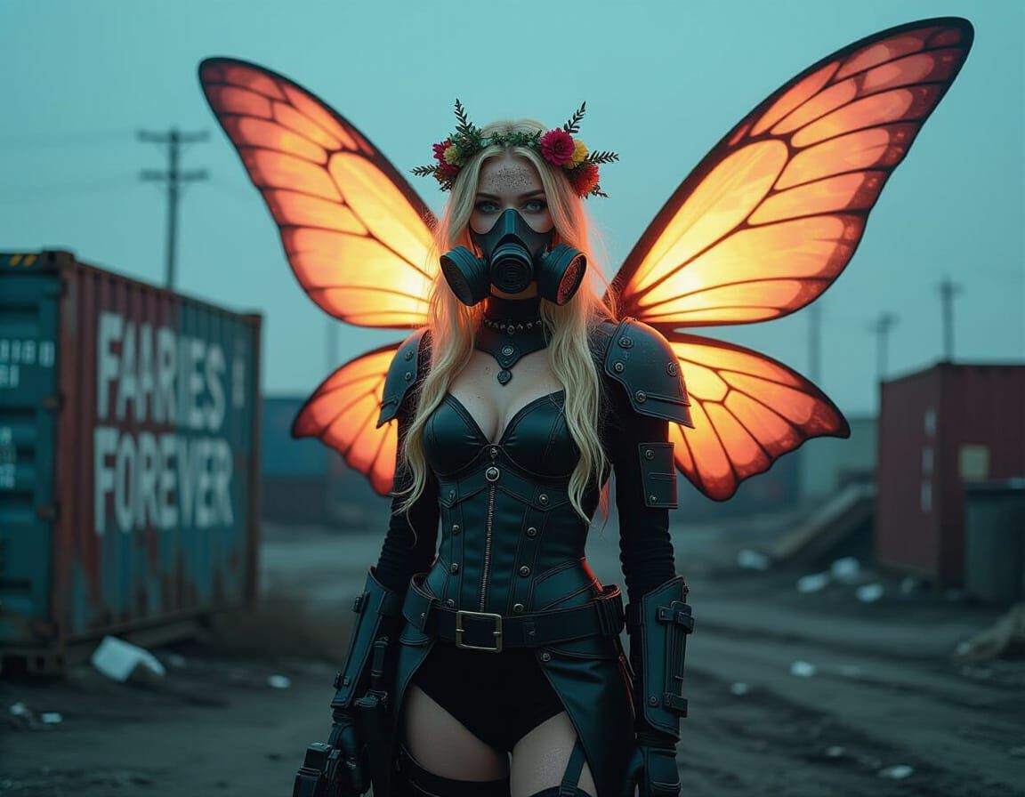 Wargirl Faerie in Post-Apocalyptic Landscape, Noir Aesthetic