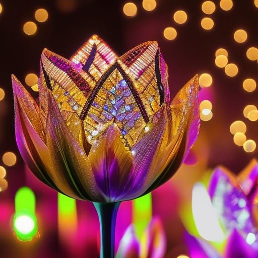 Luminescent Crystal Tulip in Micro Photography Style