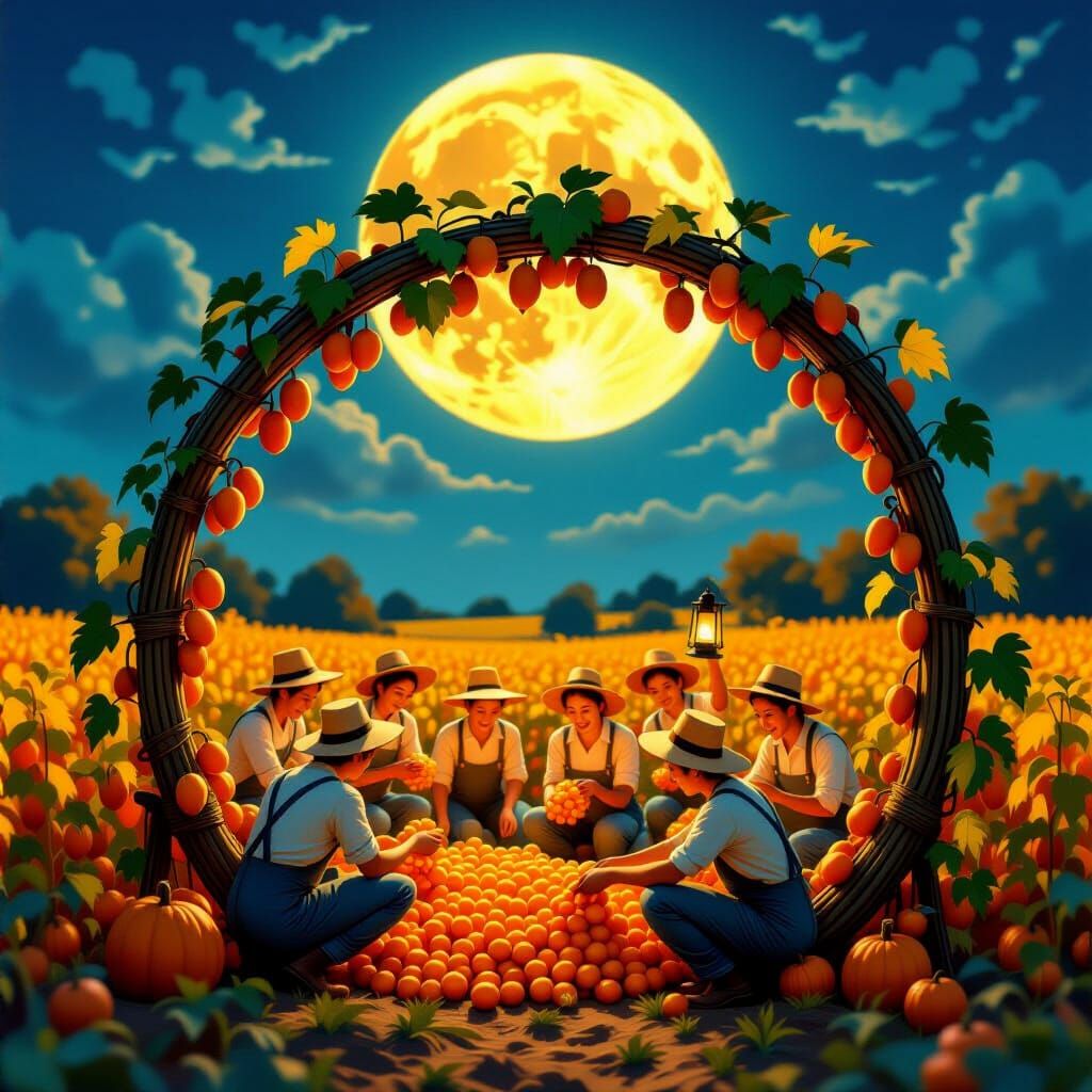 Autumn Harvest Festival Under Moonlit Skies