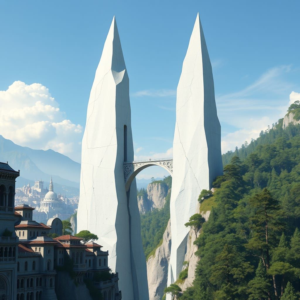 Fantasy Twin Towers in Ancient Cityscape