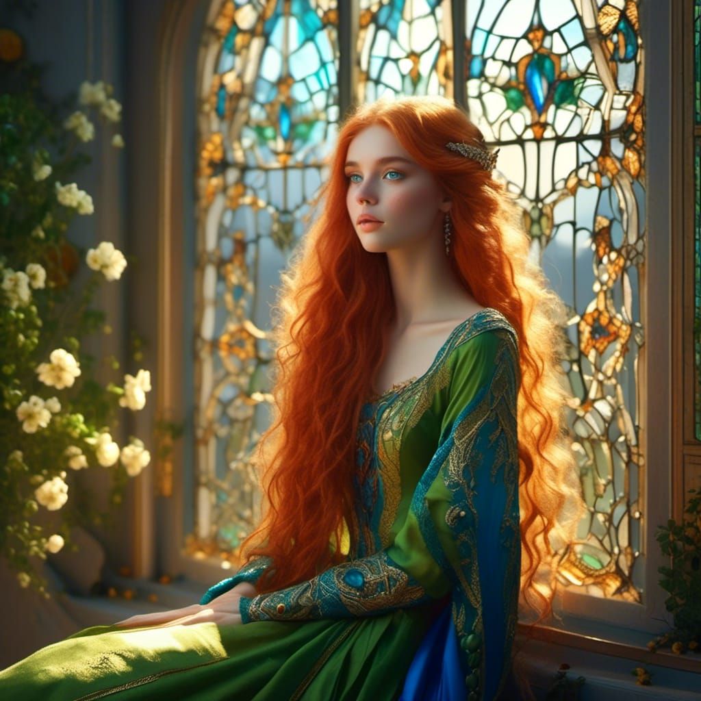 Lovely Elf with Floor-Length Hair in Palace