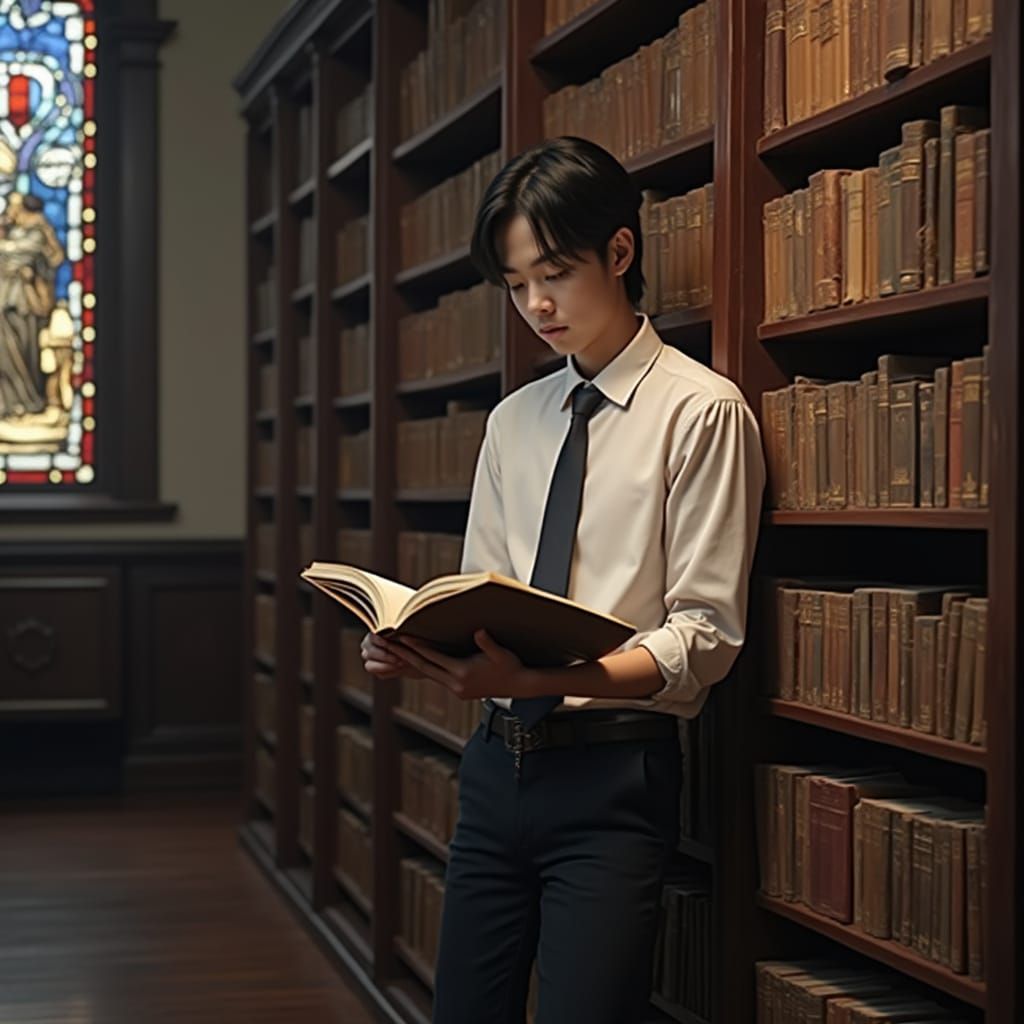 Hyperrealistic Photo of Young Asian American Man Reading in ...