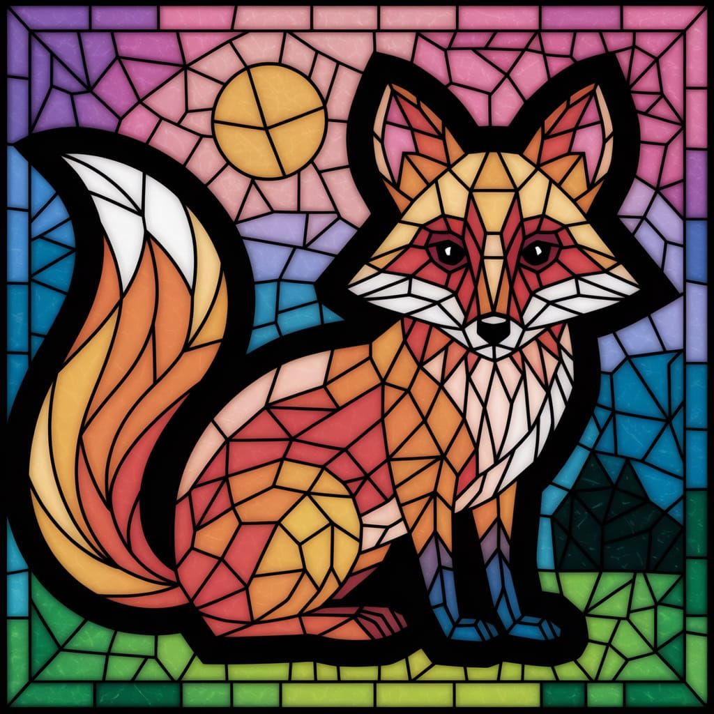 A vibrant stylized fox on a summer night, detailed, highly f...