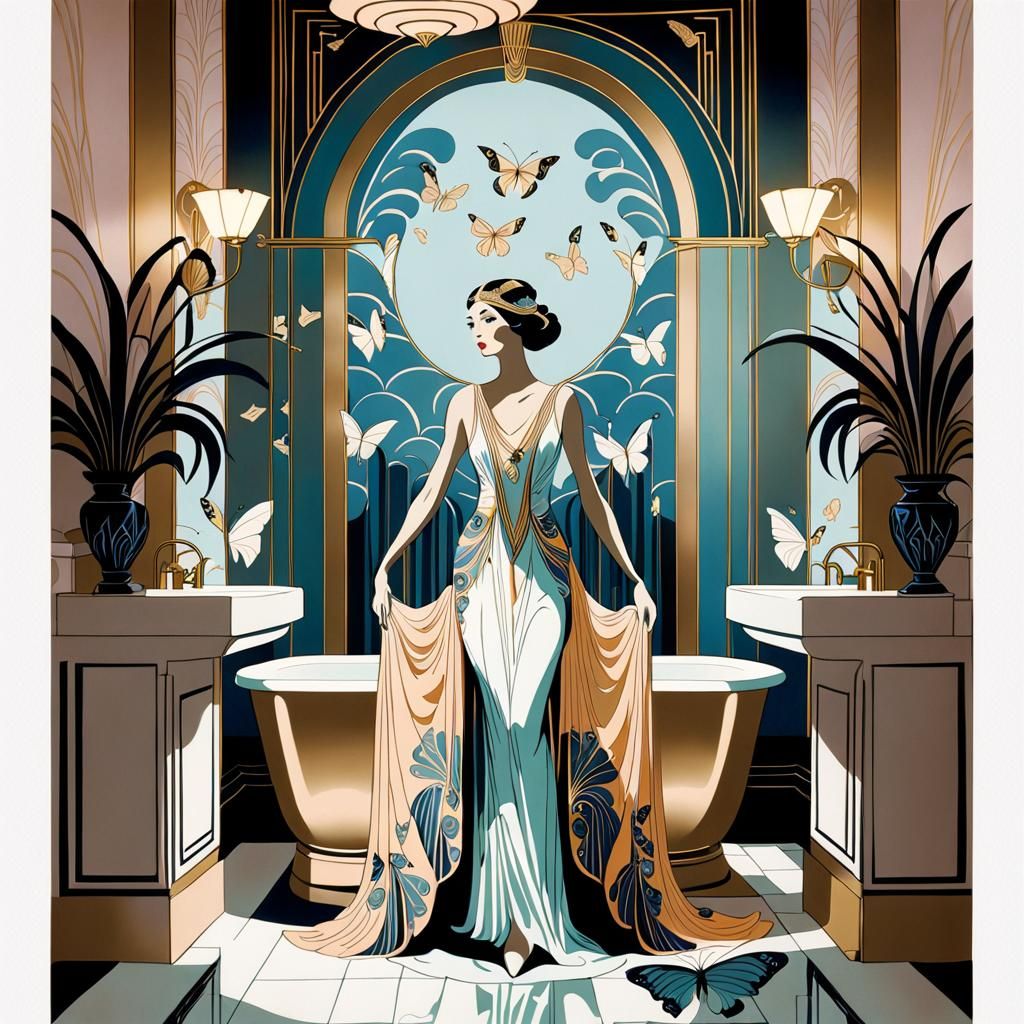 Art Deco Porcelain Goddess Silkscreen Print