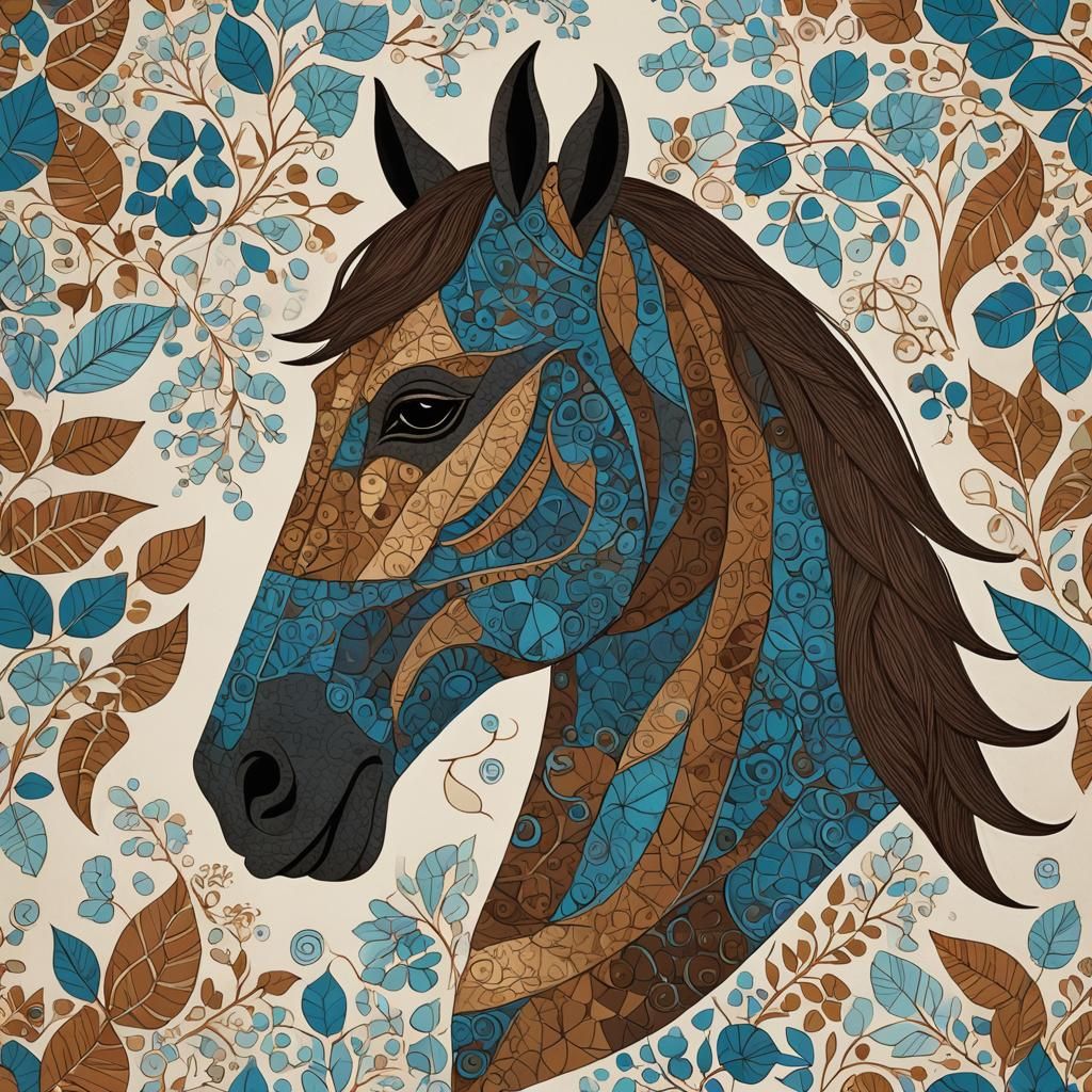 Horse Head Gond Art on Abstract Background