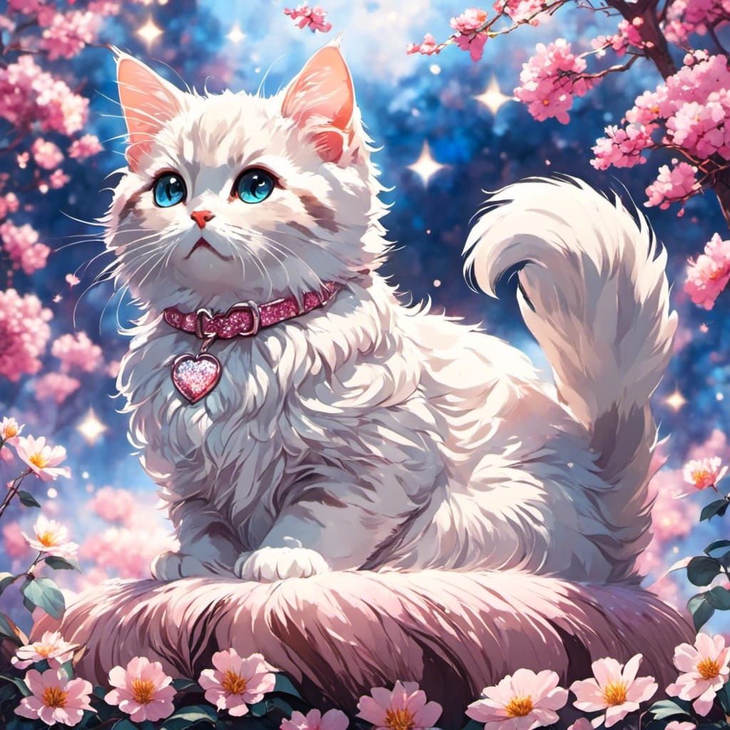 Cute Fluffy Cat in Anime Key Visual Style