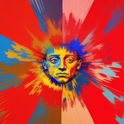 Picasso Style Digital Art in Deep Blues and Yellows