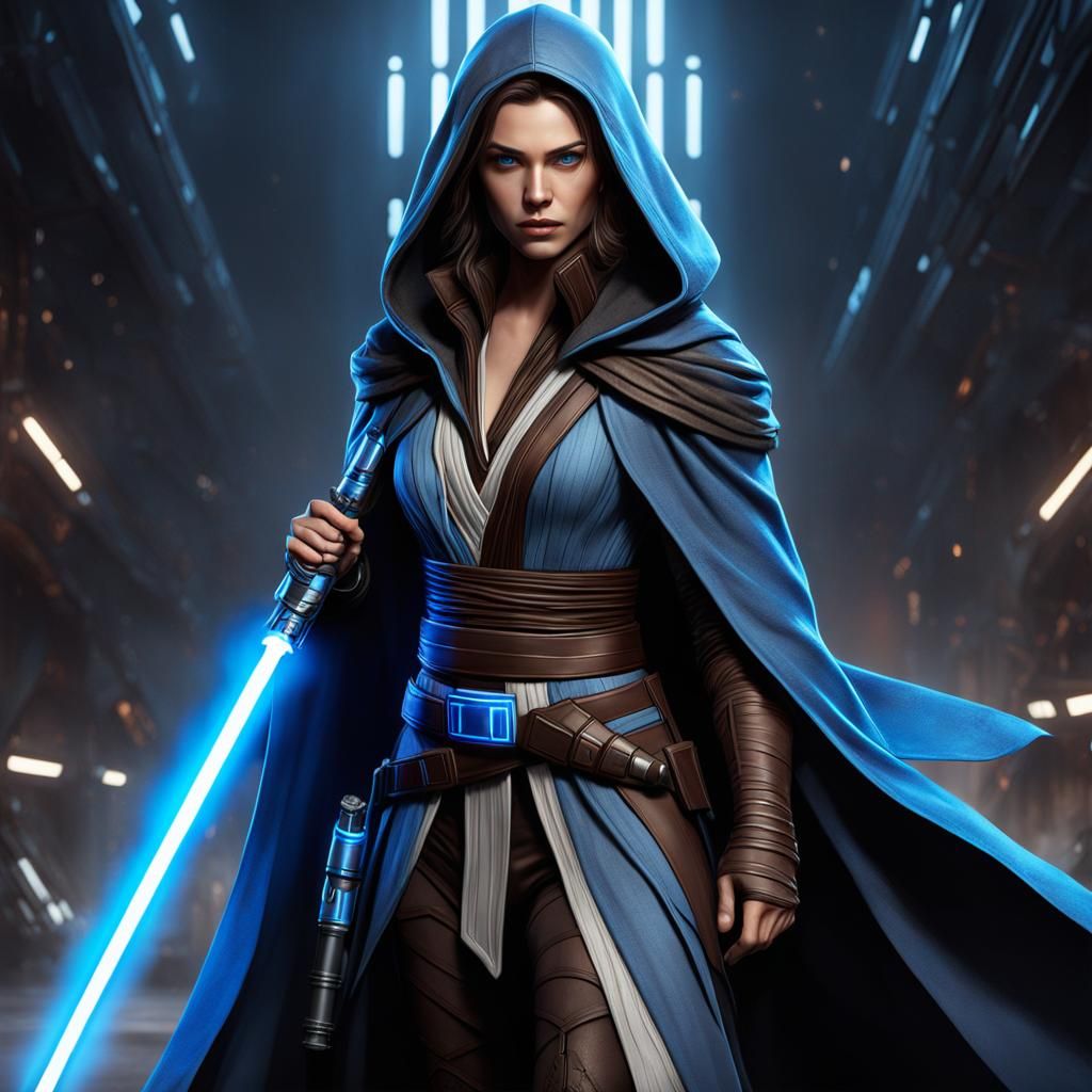 Young Jedi Jaina Solo with Blue Lightsaber