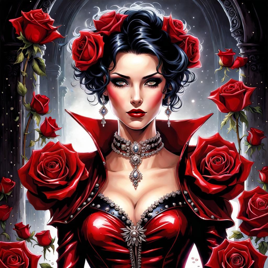 Gothic Italian Bride in Red Latex: Fantasy Art
