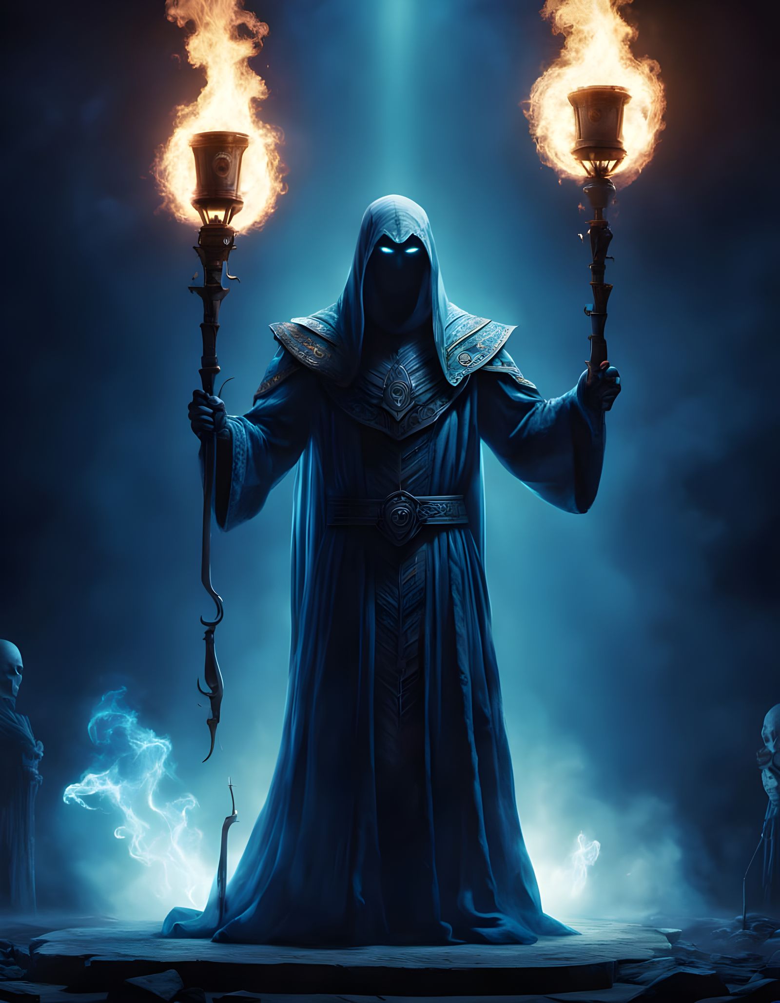 Ghost King in Blue Fire on Theater Stage