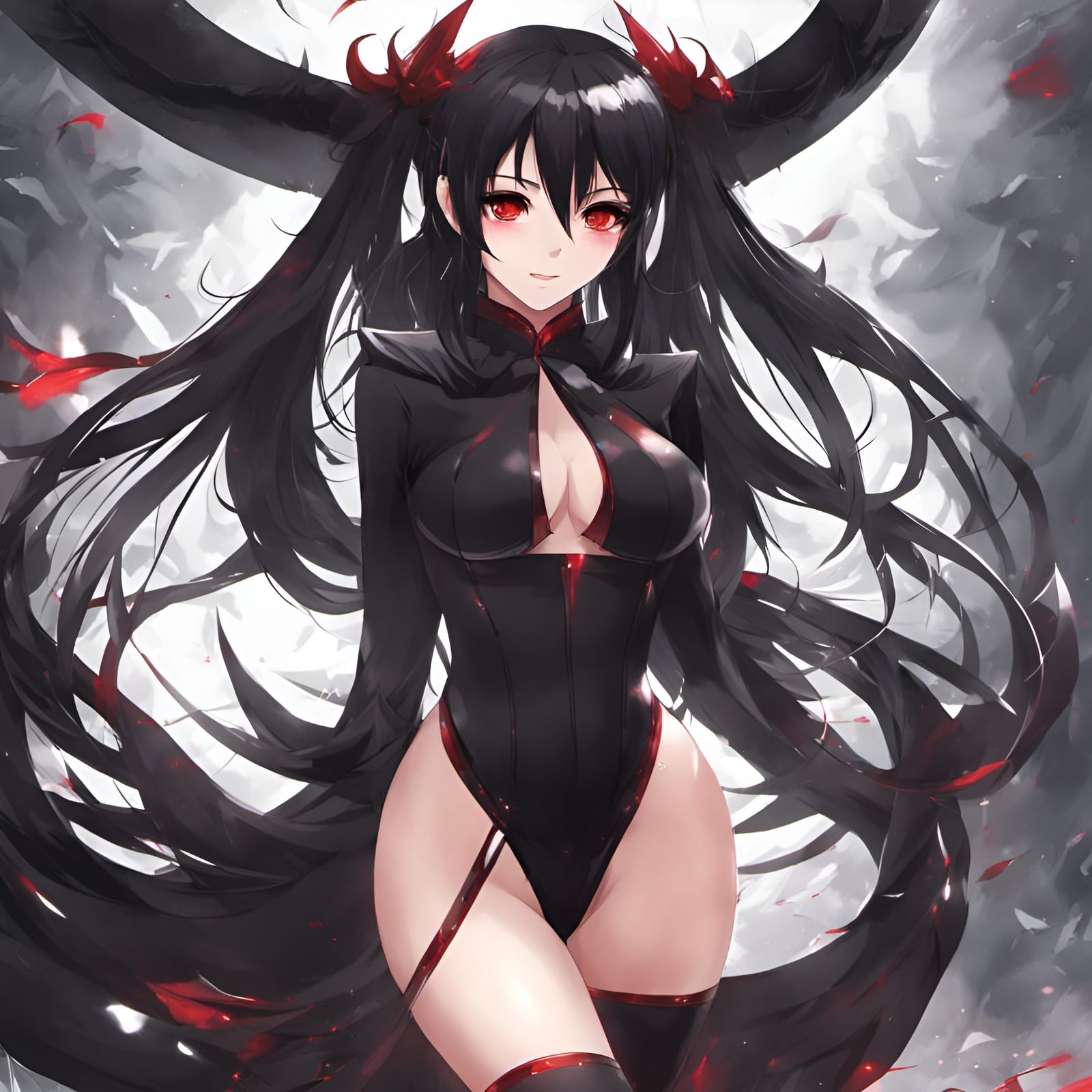 Anime Demon Girl in Black Underwear Portrait