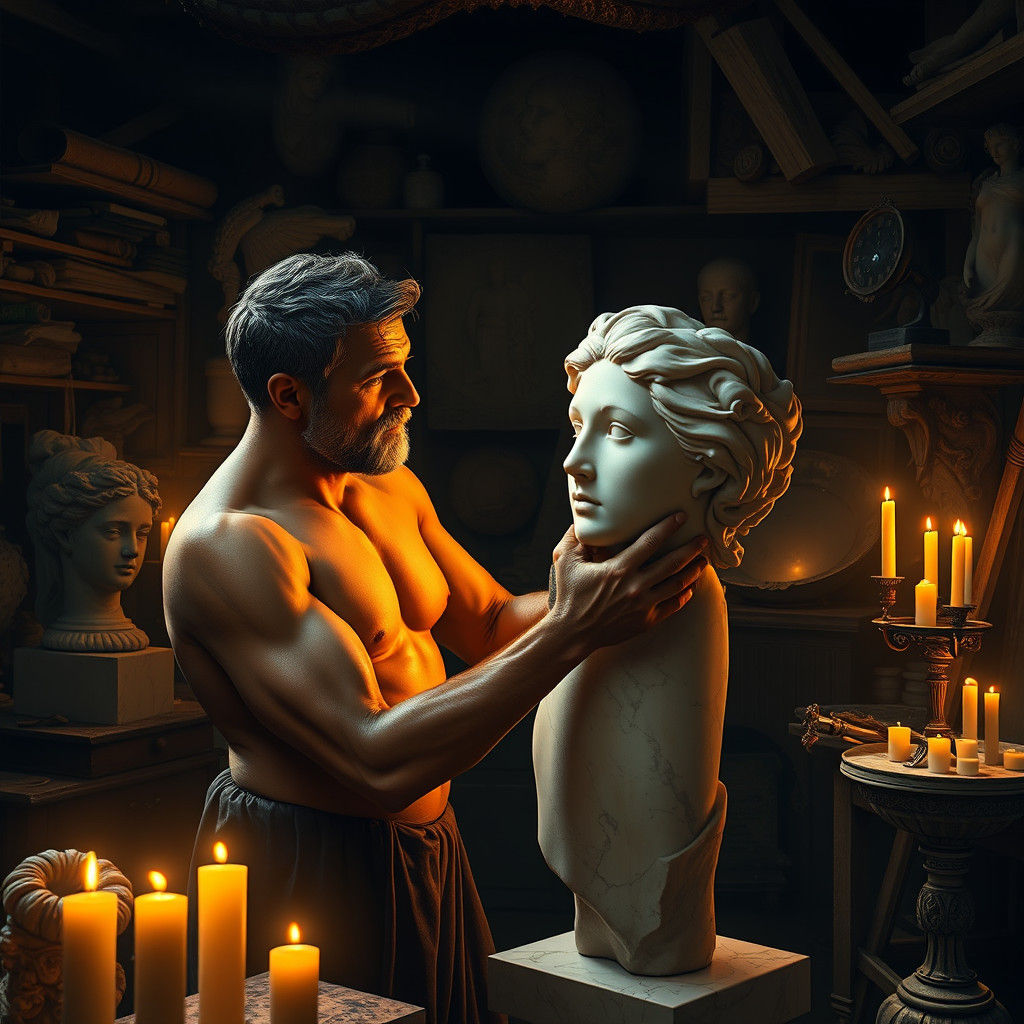 Pygmalion Sculpting Galatea: A Digital Matte Painting