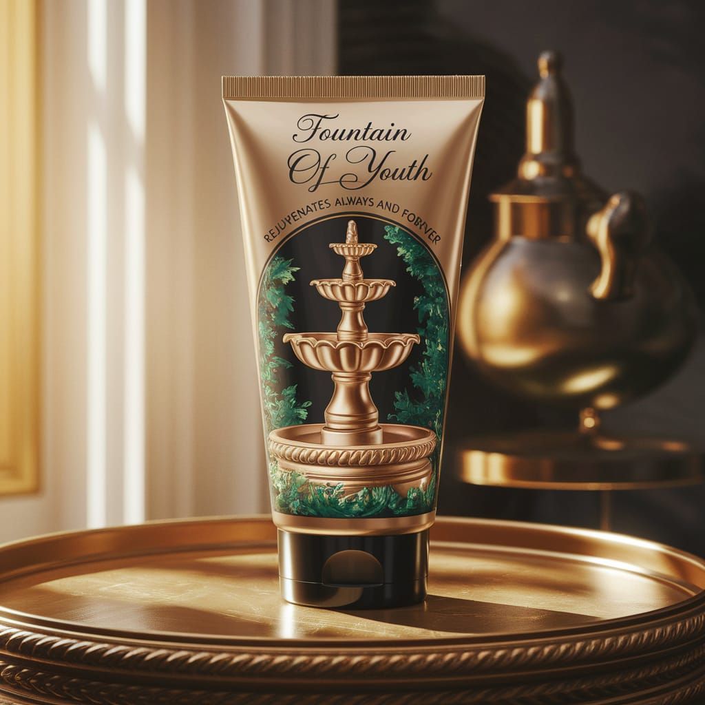 Luxurious Golden Fountain Beauty Cream in Elegant Vintage Se...