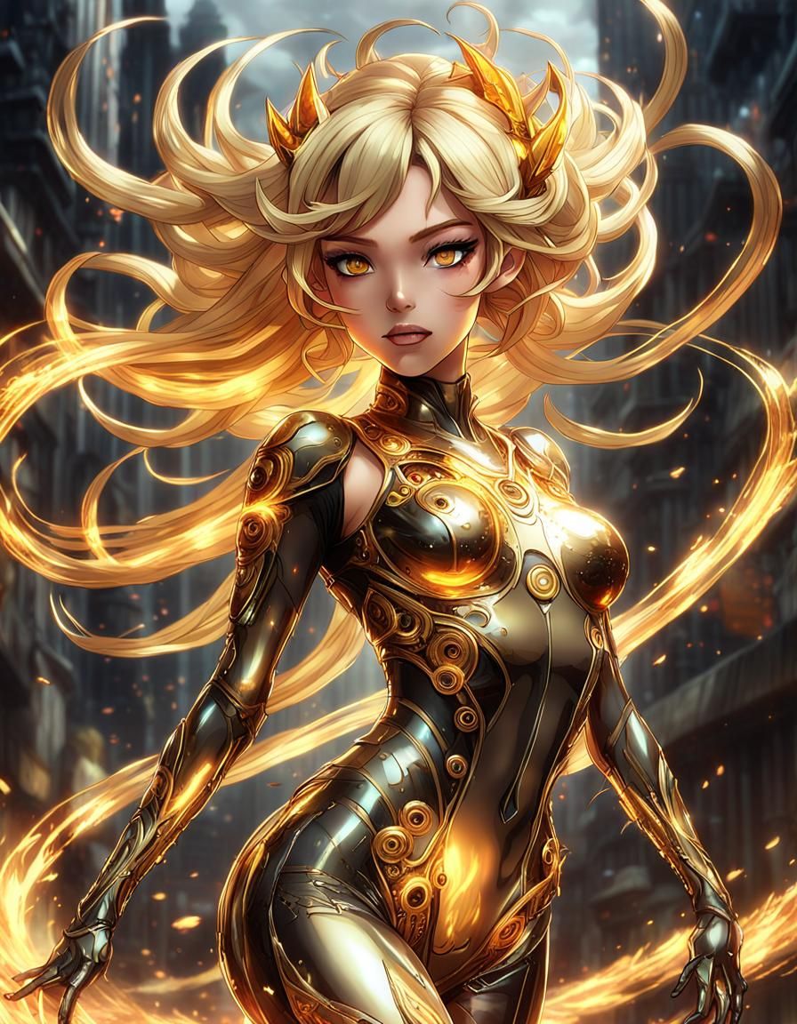 Molten Metal Anime Girl in Victory Pose