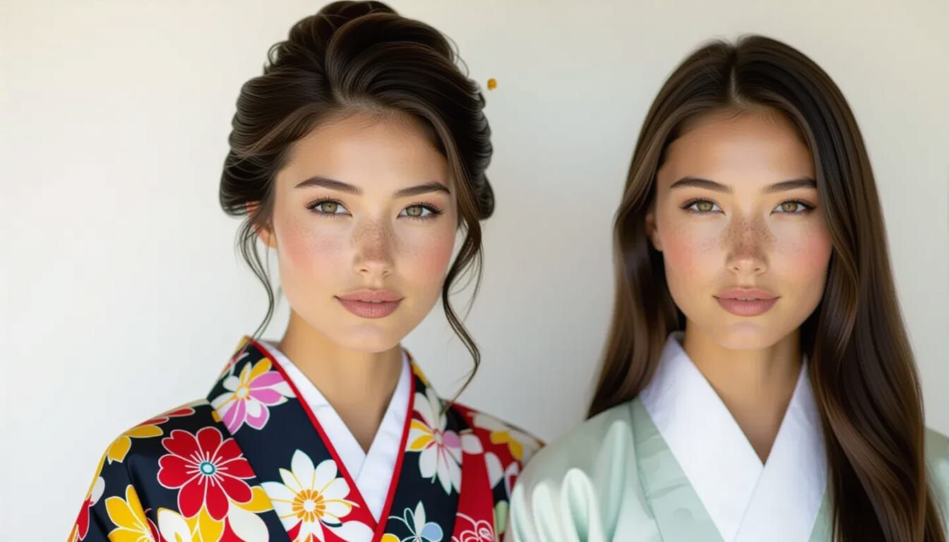 Two Women in Traditional Dress, Realistic Portrait