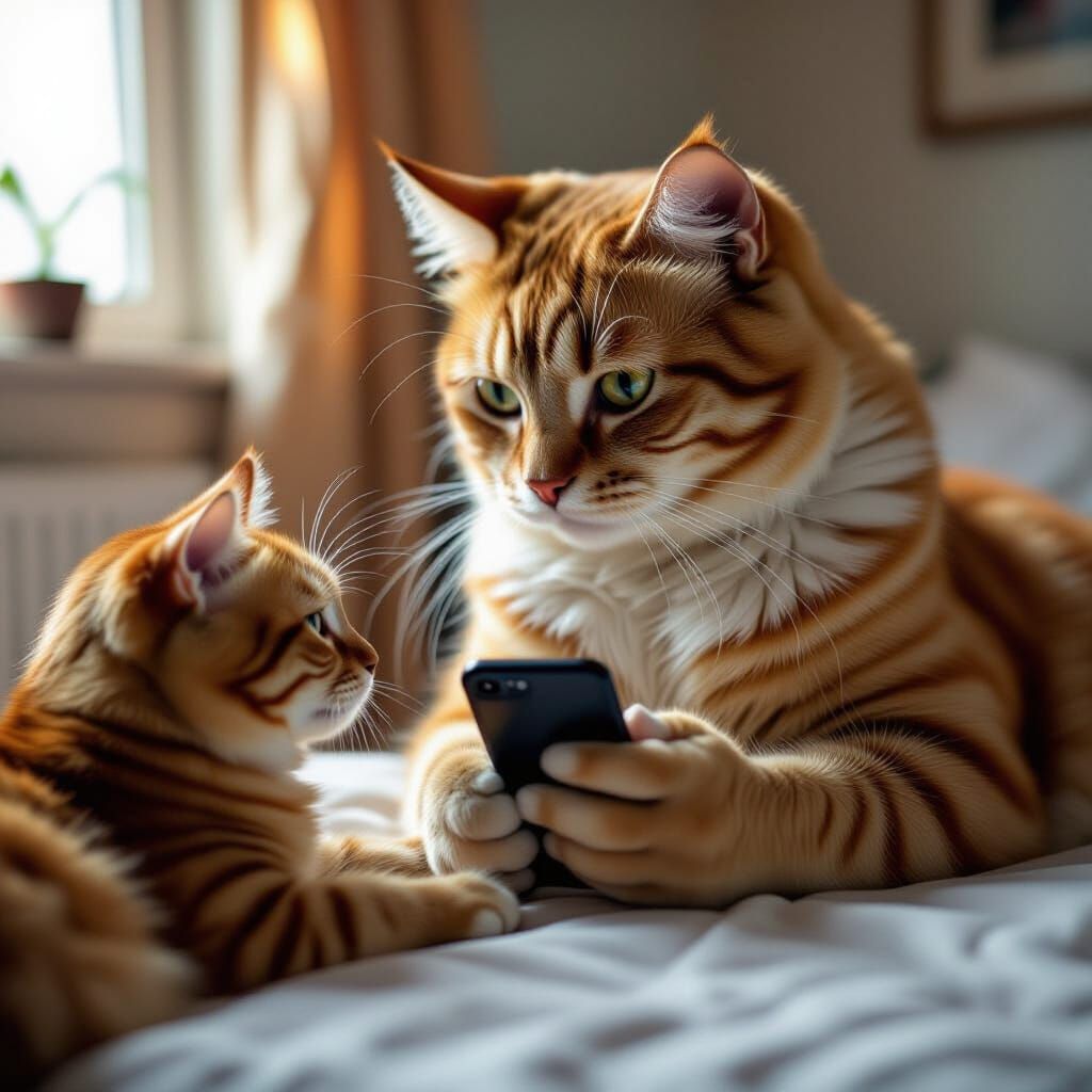 Anthropomorphic Cat Swiping Left on Feline Tinder
