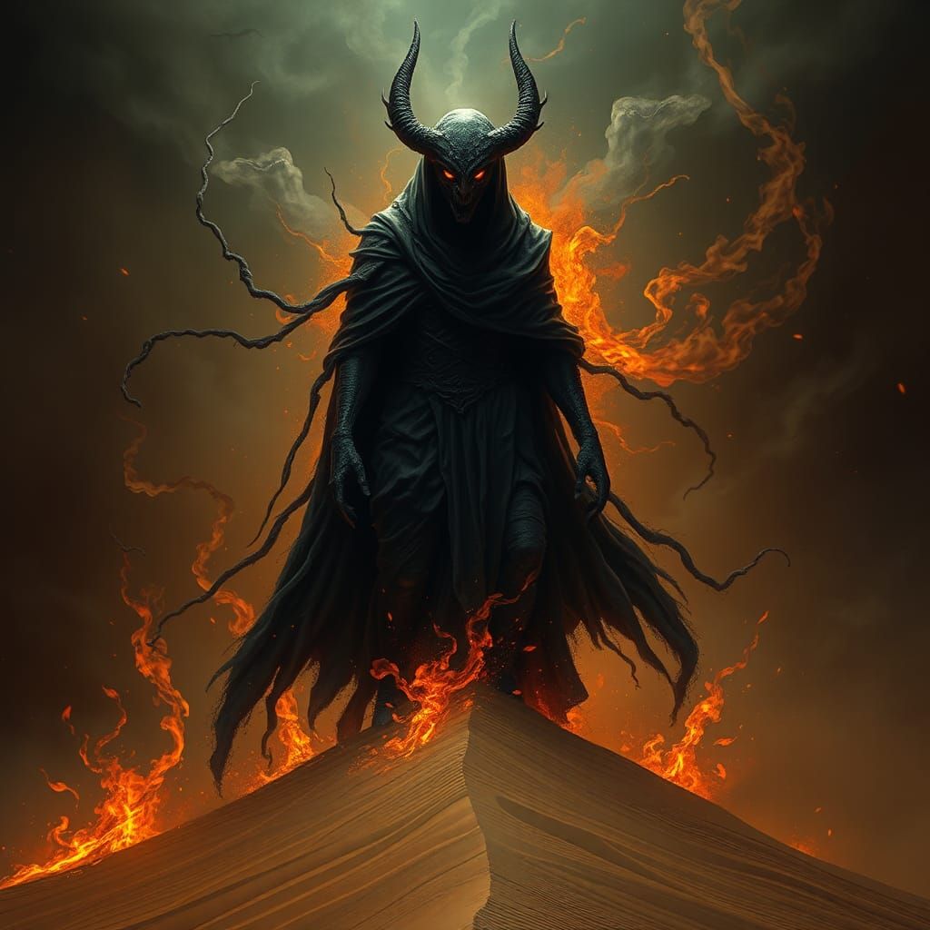 Mystical Being in Dark Surrealism Landscape