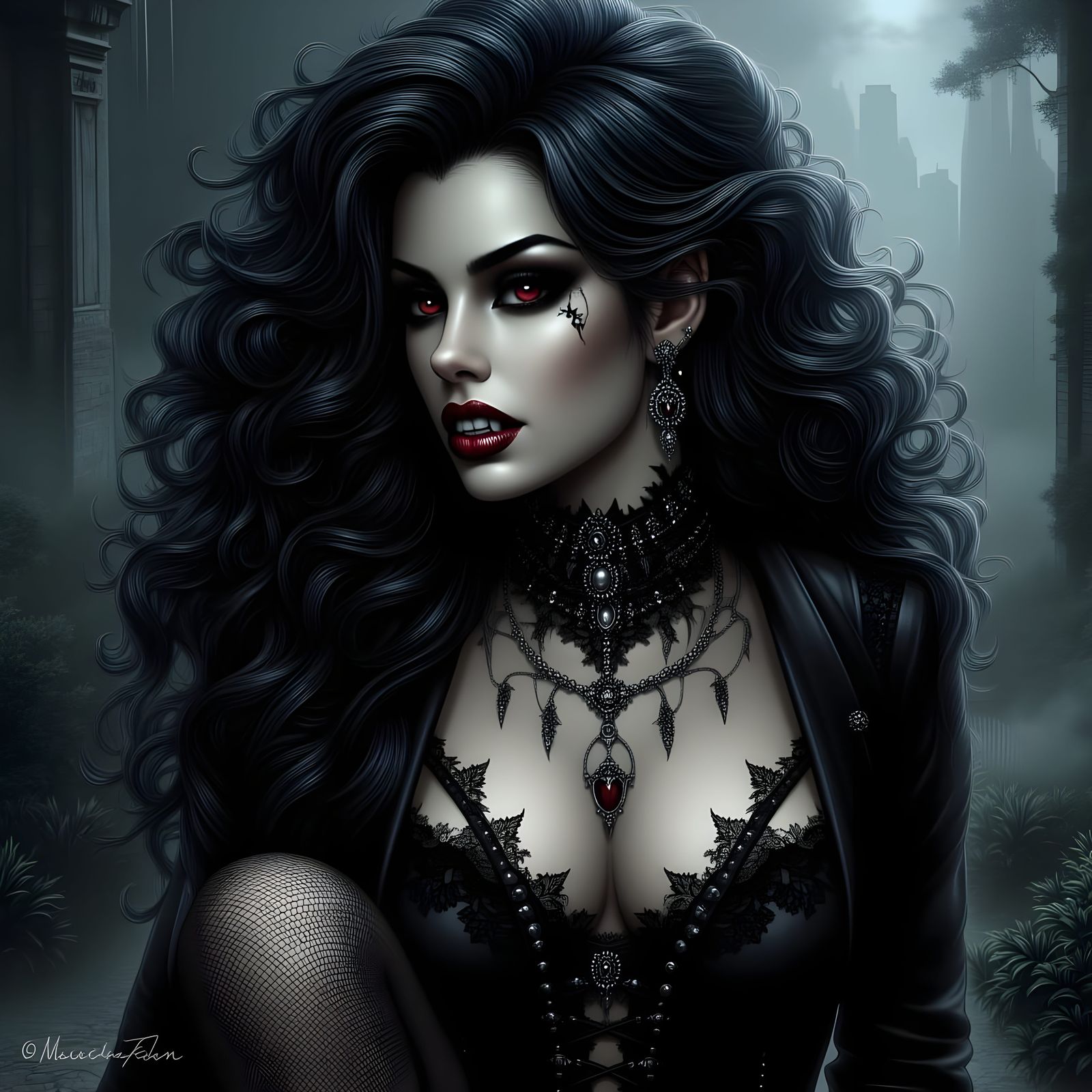 Goth-Metal Vampire in Dark Elegance
