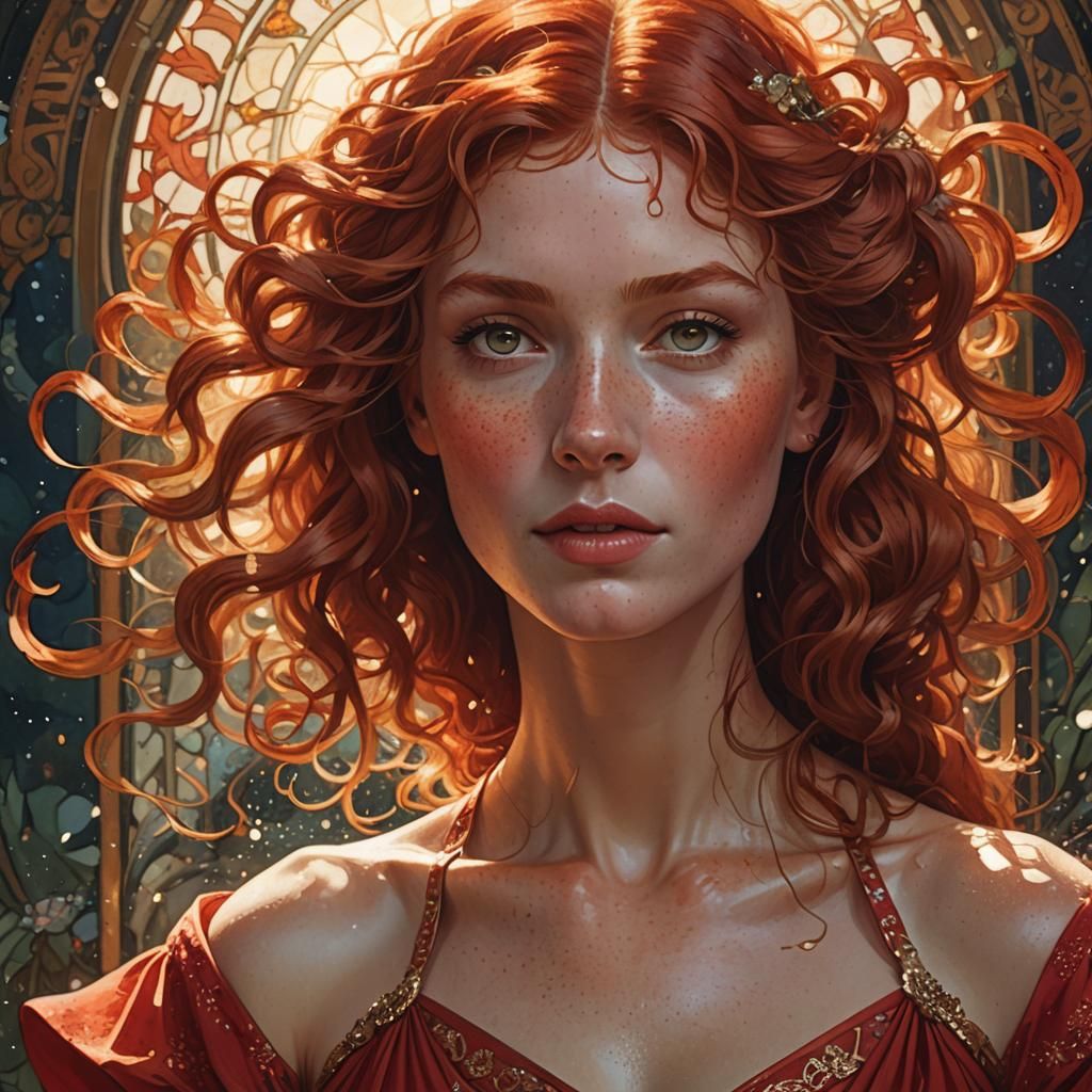 Fantasy Portrait of Redhead in Art Nouveau Style