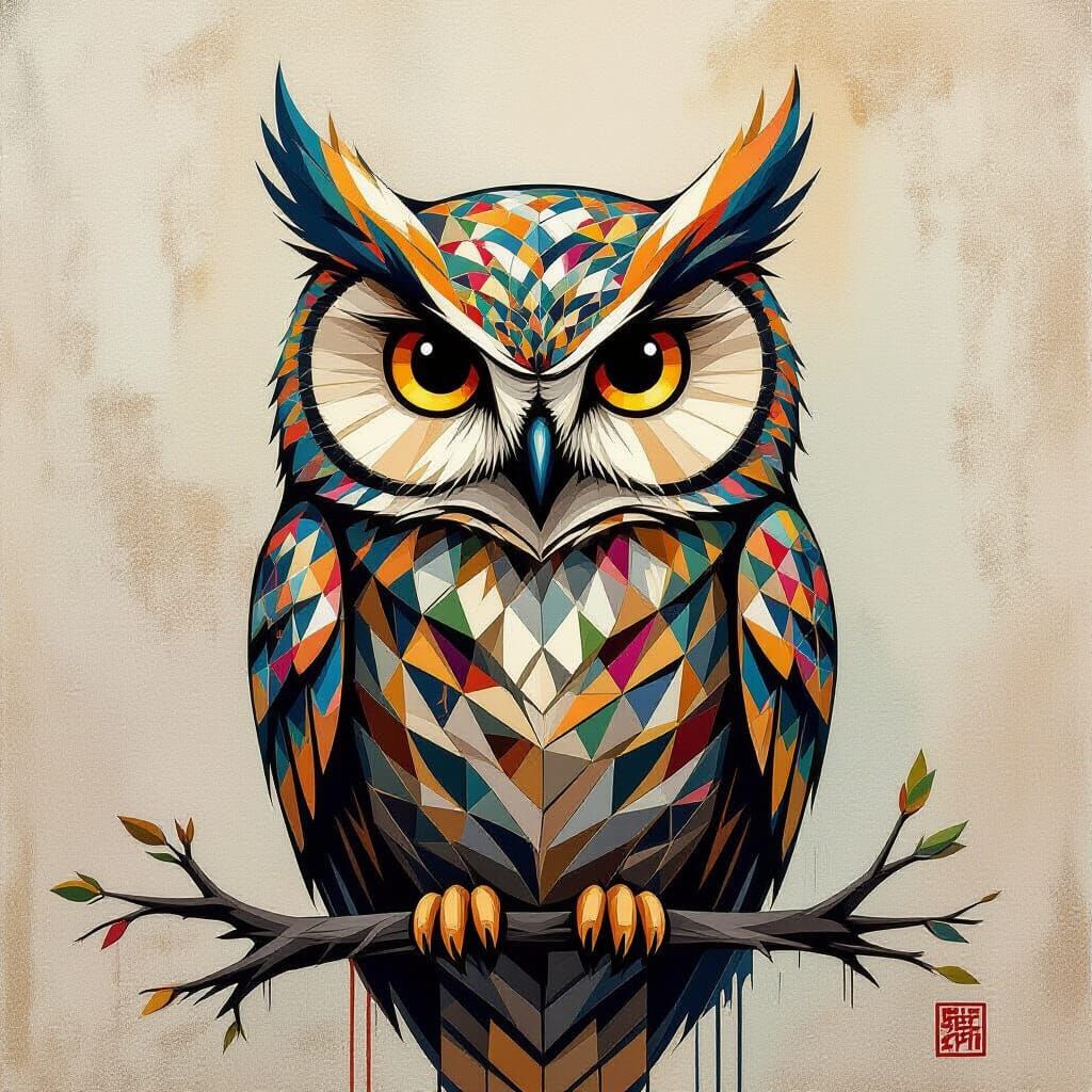 Art Deco Owl Portrait with Geometric Patterns