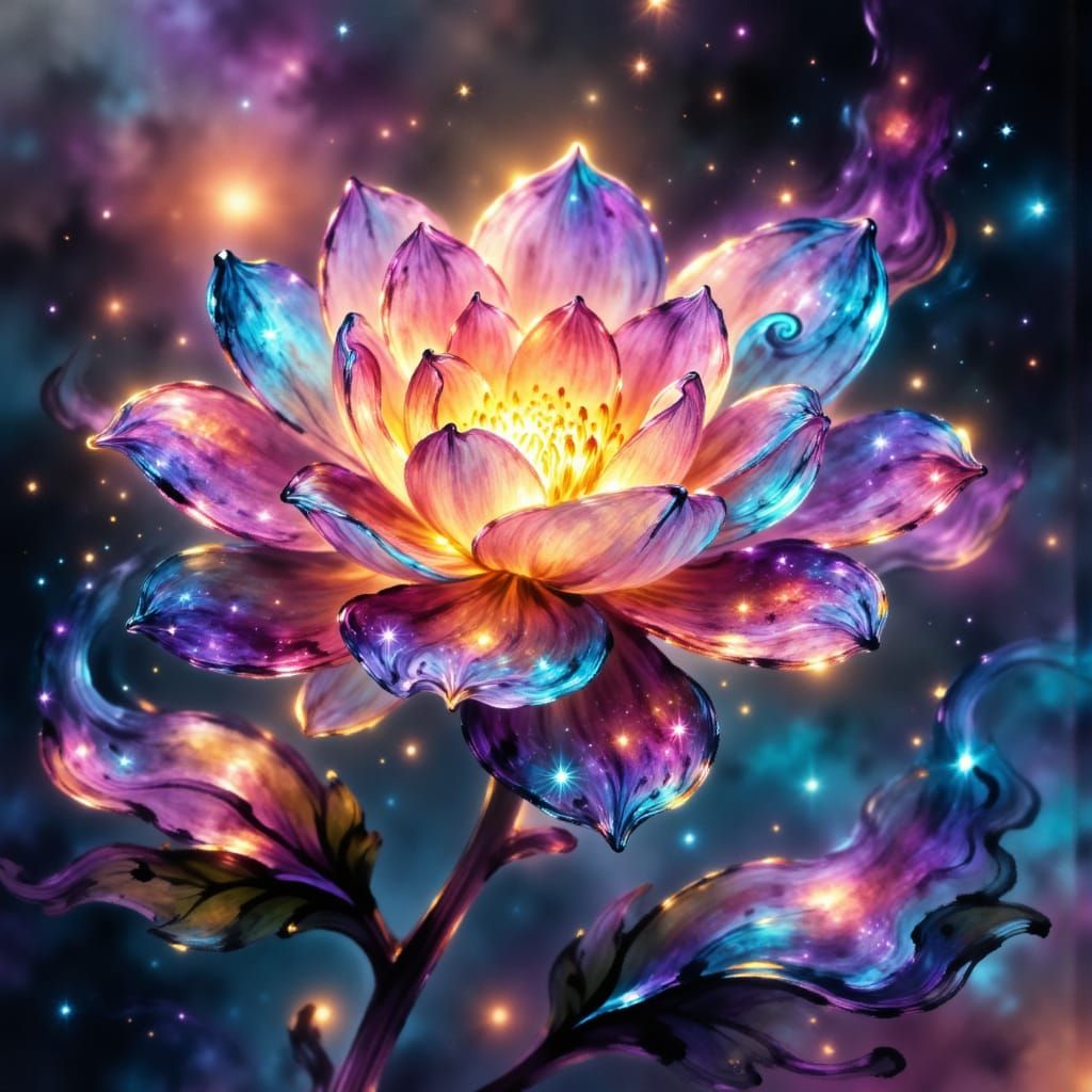 Glowing Magical Flower in Psychedelic Style
