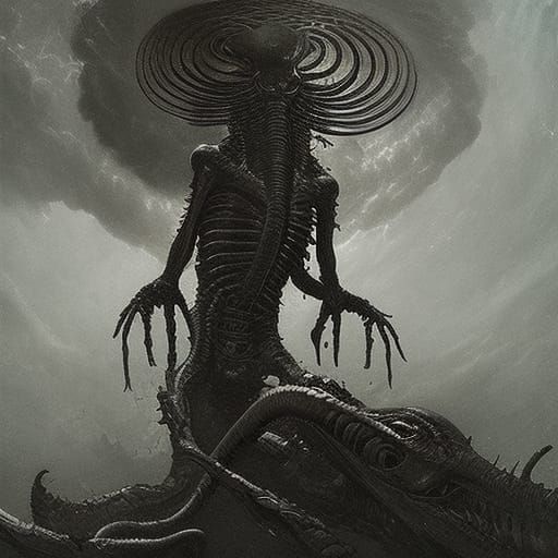 Horrific Alien Chestburster in Engraving Style