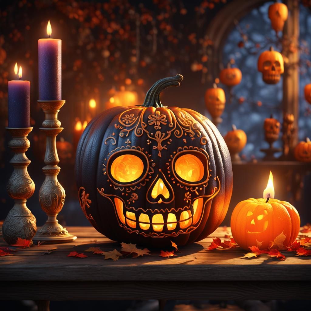 Day of the Dead Pumpkin with Crystal Ball