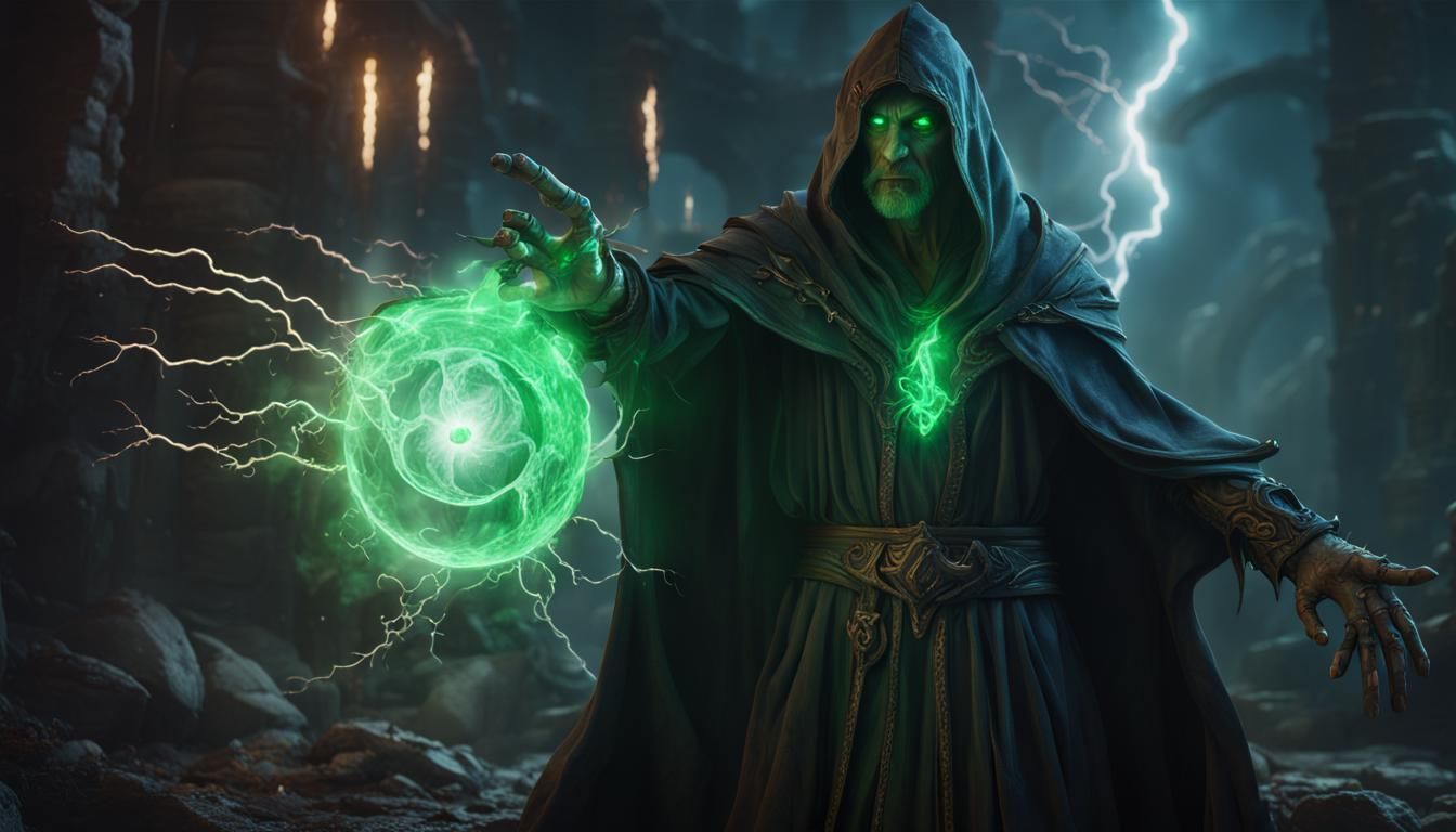 Dark Sorcerer with Green Eyes, Matte Painting
