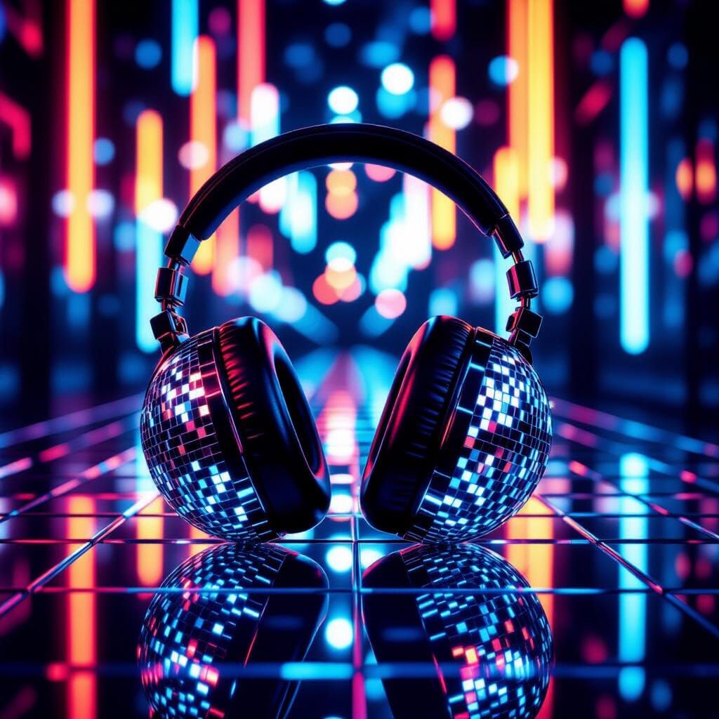 Disco Ball Headphones with Neon Reflections