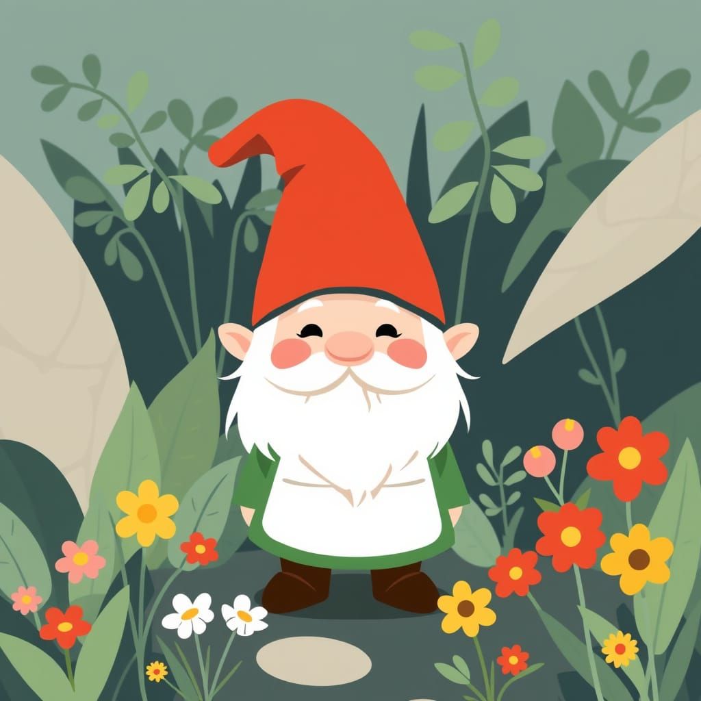 Whimsical Gnome Surrounded by Blooming Flowers