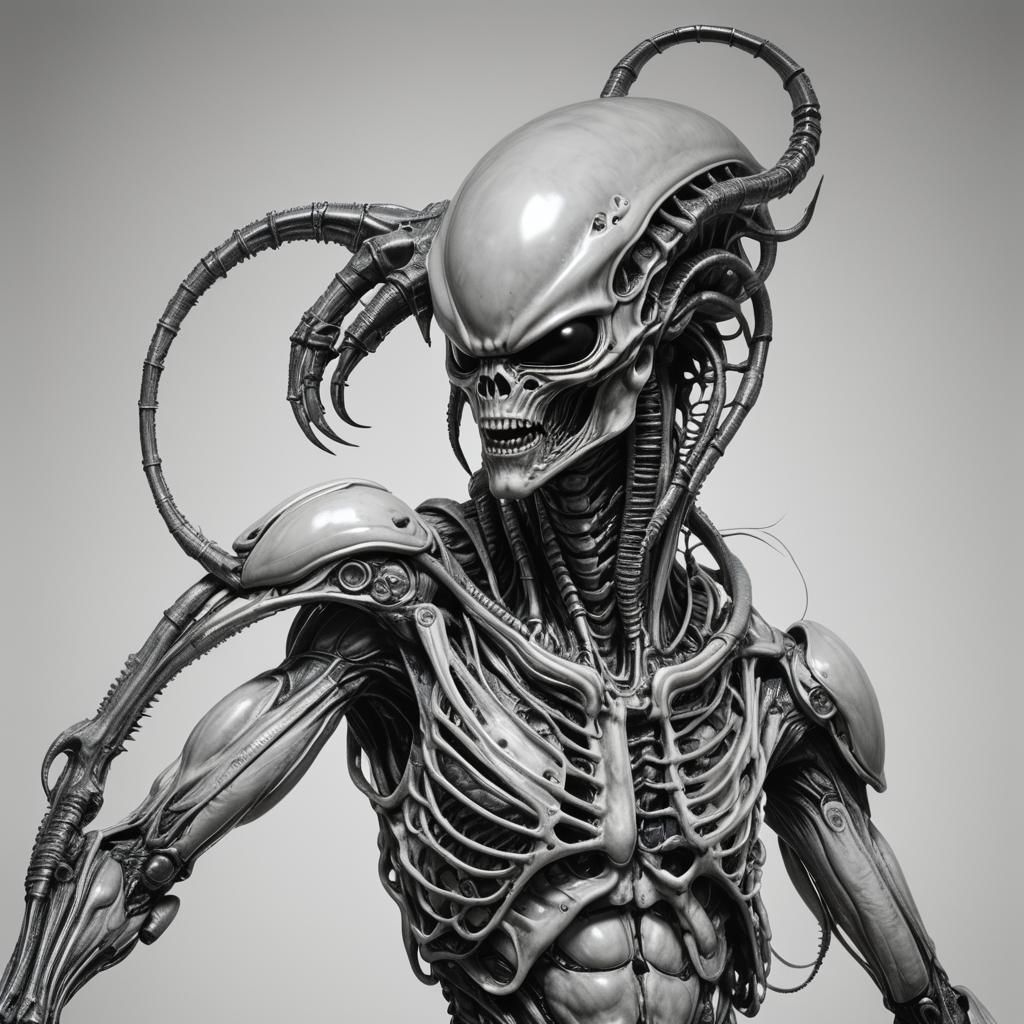 Alien Xenomorph Portraits in Hyperrealistic Hand Sketch