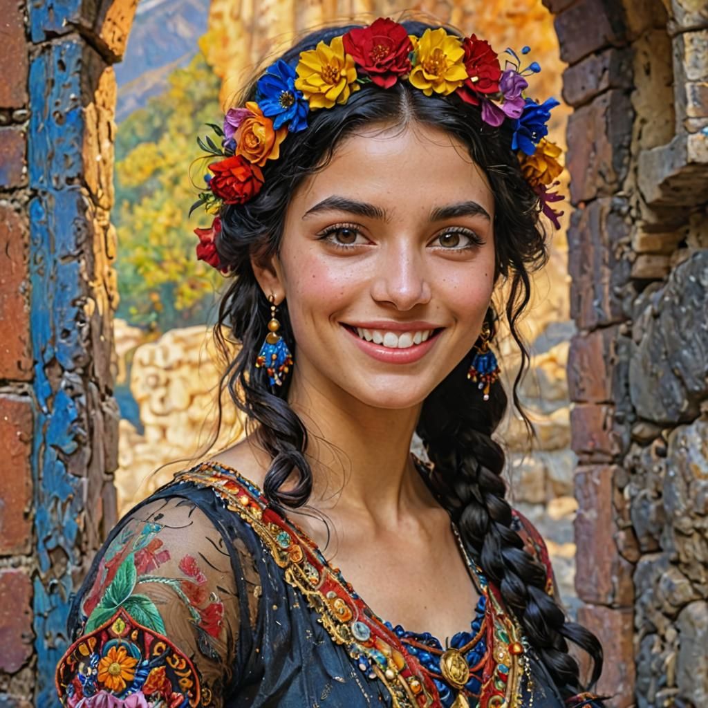 Smiling Italian Woman Portrait in Fauvist Style